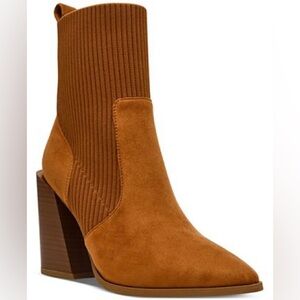 STEVE MADDEN Suede Leather Stretch Brown Ankle Block Heel Boots